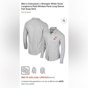 Men’s Colosseum x Wrangler White Texas Longhorns Plaid Pearl Snap Button Up